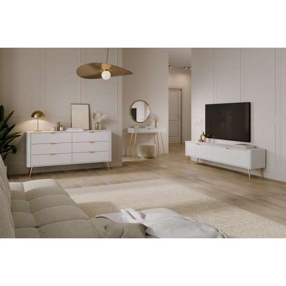 Skjenk Lante 138x81 cm - hvit - 1 dør - 3 skuffer