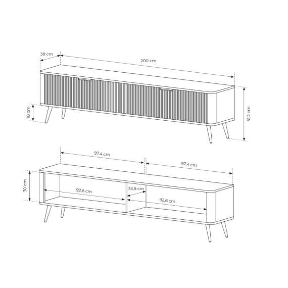 Tv-benk Lante 200x51 cm - hvit - 2 dører