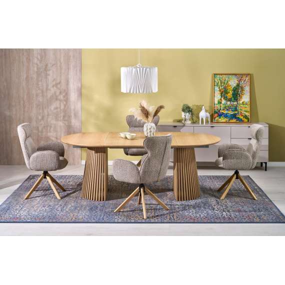 Stol ROMONT - mørk beige - eik bein - svingbar 360 grader