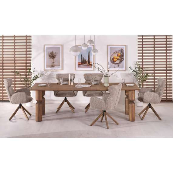 Stol ROMONT - mørk beige - lys valnøtt bein - svingbar 360 grader