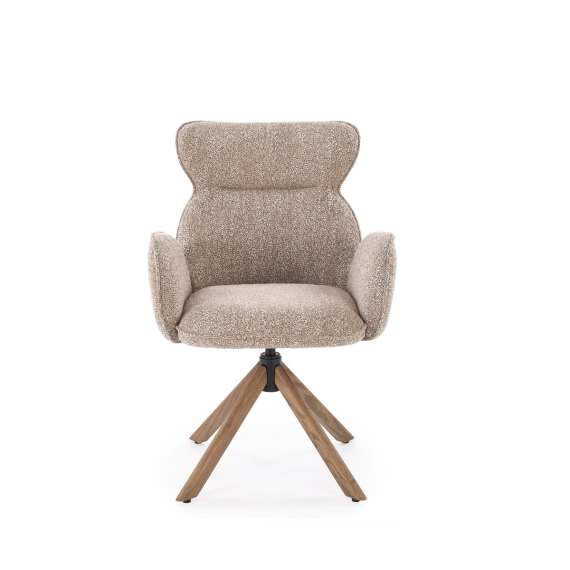 Stol ROMONT - mørk beige - lys valnøtt bein - svingbar 360 grader