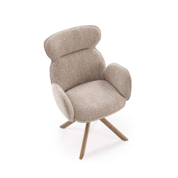 Stol ROMONT - mørk beige - lys valnøtt bein - svingbar 360 grader