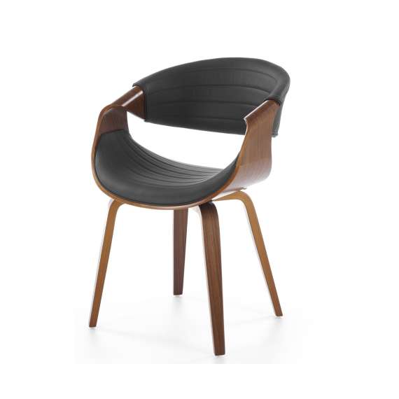 Stol BERNO - svart imitert skinn - valnøtt bein