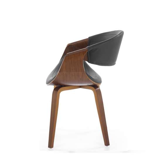 Stol BERNO - svart imitert skinn - valnøtt bein