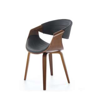 Stol BERNO - svart imitert skinn - valnøtt bein