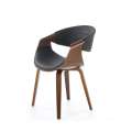 Stol BERNO - svart imitert skinn - valnøtt bein