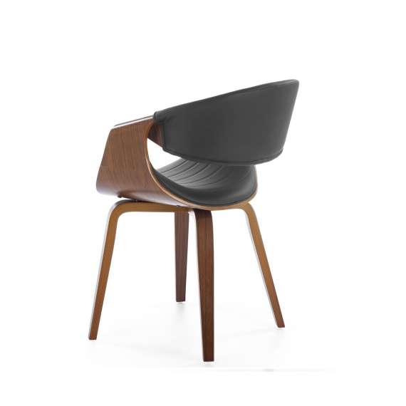 Stol BERNO - svart imitert skinn - valnøtt bein