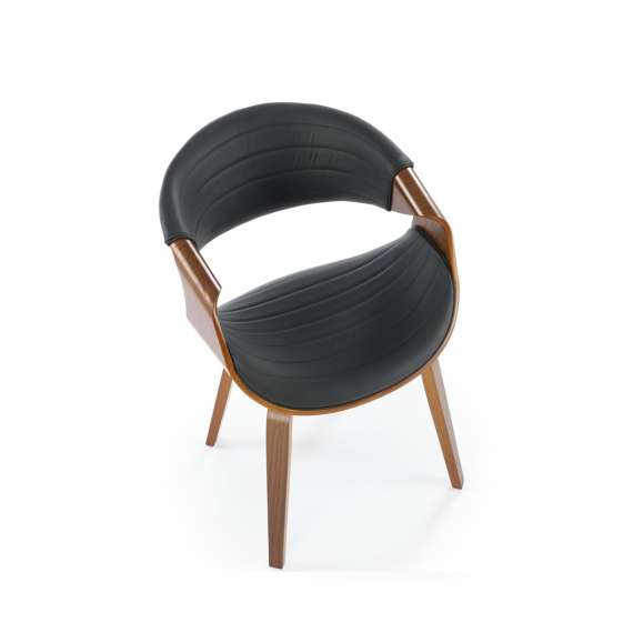 Stol BERNO - svart imitert skinn - valnøtt bein