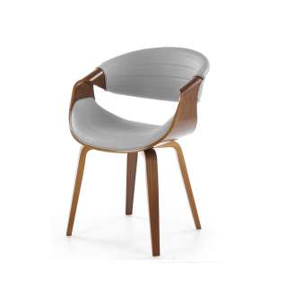 Stol BERNO - grå imitert skinn - valnøtt bein