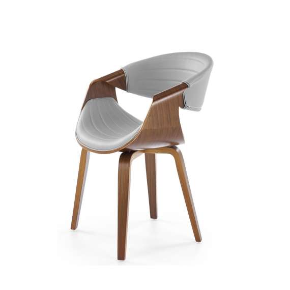 Stol BERNO - grå imitert skinn - valnøtt bein