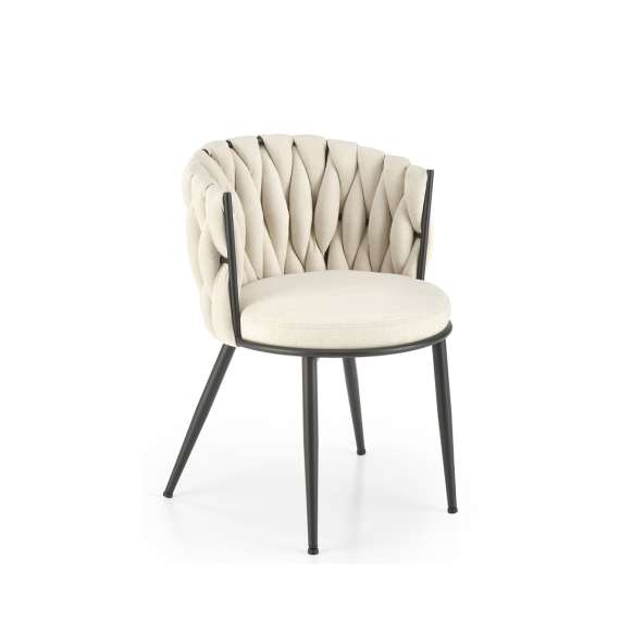 Stol GALLEN - crem stoff - svart metall bein