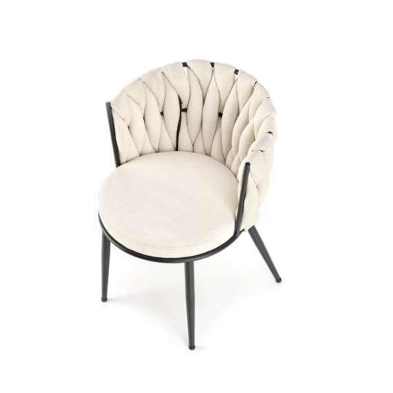 Stol GALLEN - crem stoff - svart metall bein