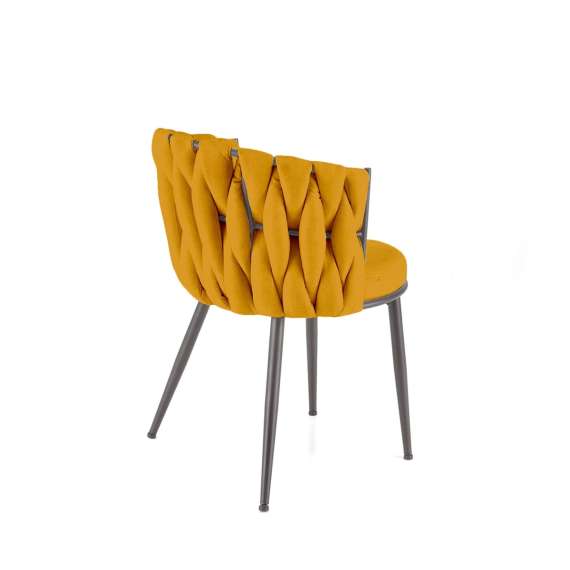 Stol GALLEN - sannepsgul stoff - svart metall bein