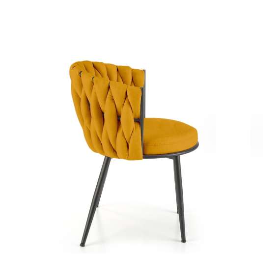 Stol GALLEN - sannepsgul stoff - svart metall bein