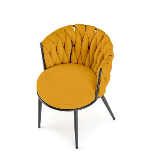 Stol GALLEN - sannepsgul stoff - svart metall bein