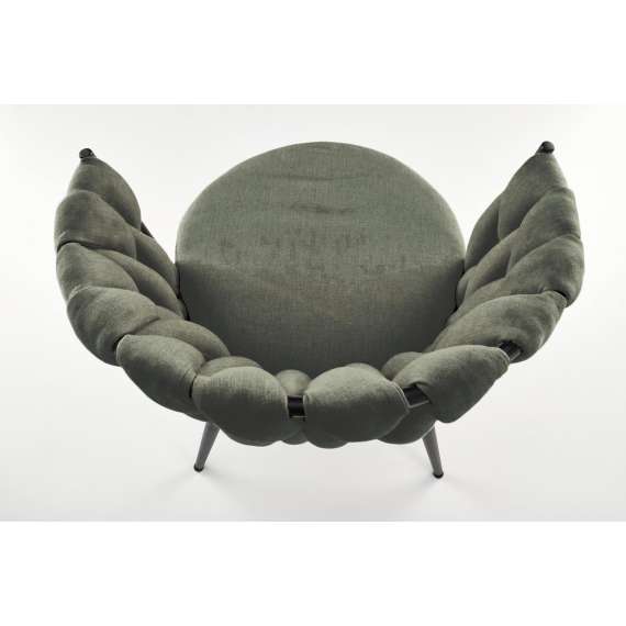 Stol GALLEN - oliven stoff - svart metall bein