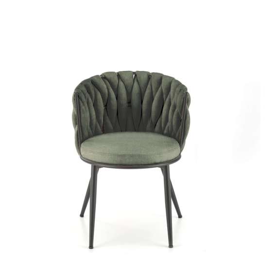 Stol GALLEN - oliven stoff - svart metall bein