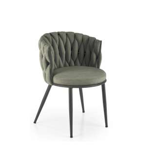 Stol GALLEN - oliven stoff - svart metall bein