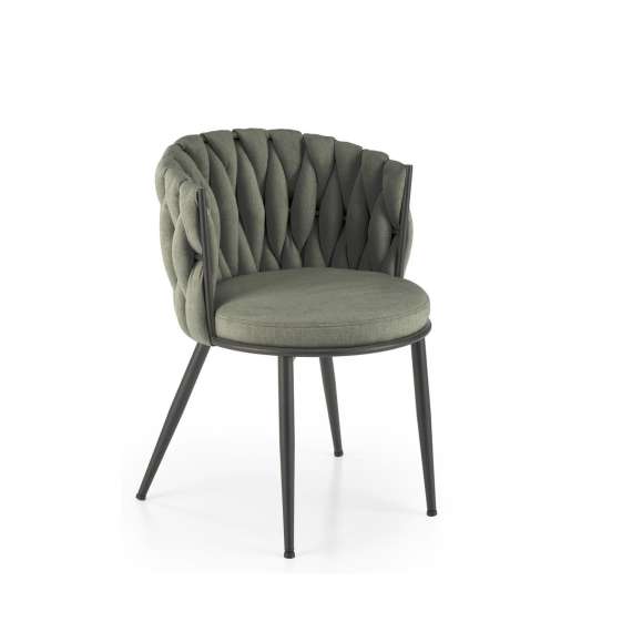 Stol GALLEN - oliven stoff - svart metall bein