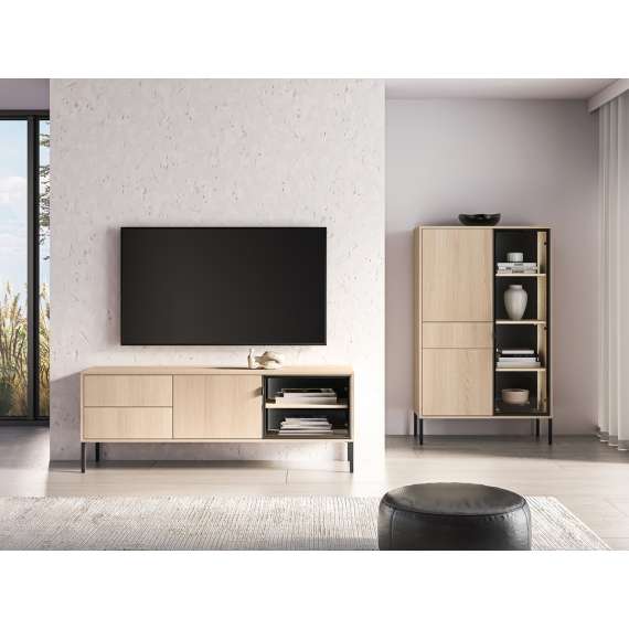 Tv-benk BARNEE 160x59 cm - 2 dører - 2 skuffer -  eik lindberg