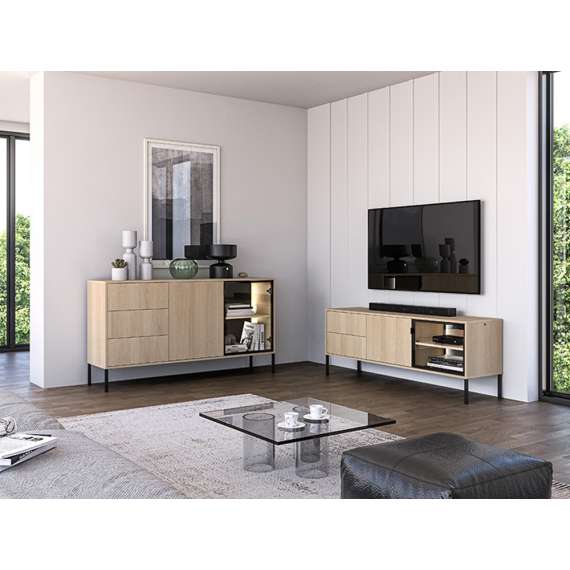 Tv-benk BARNEE 160x59 cm - 2 dører - 2 skuffer -  eik lindberg