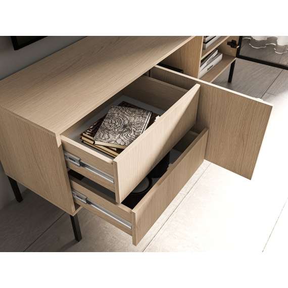 Tv-benk BARNEE 160x59 cm - 2 dører - 2 skuffer -  eik lindberg