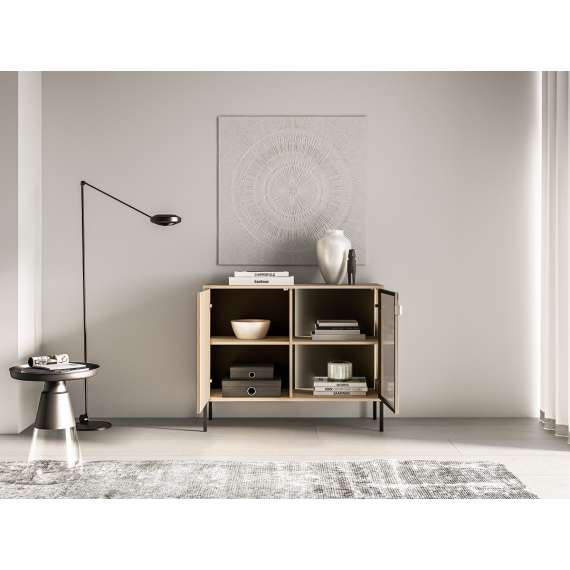 Skjenk BARNEE 107x86 cm - 2 dører -  eik lindberg - LED