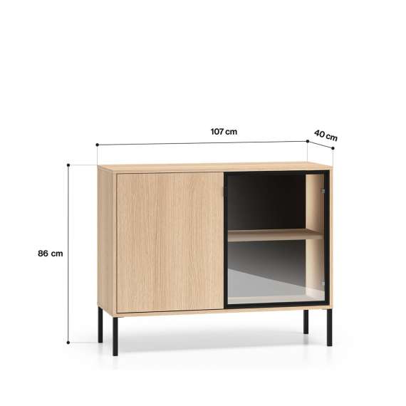 Skjenk BARNEE 107x86 cm - 2 dører -  eik lindberg - LED