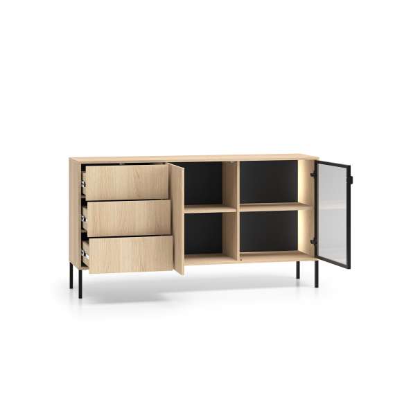 Skjenk BARNEE 160x86 cm - 2 dører - 2 skuffer - eik lindberg - LED