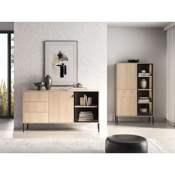 Skjenk BARNEE 160x86 cm - 2 dører - 2 skuffer - eik lindberg - LED