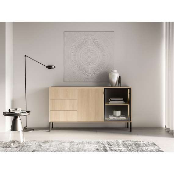 Skjenk BARNEE 160x86 cm - 2 dører - 2 skuffer - eik lindberg - LED