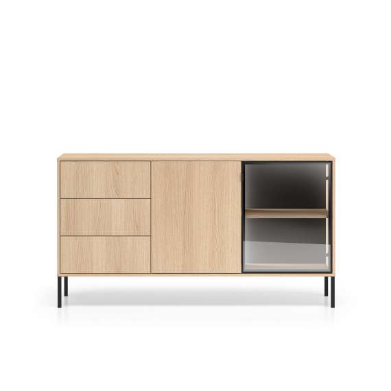 Skjenk BARNEE 160x86 cm - 2 dører - 2 skuffer - eik lindberg - LED
