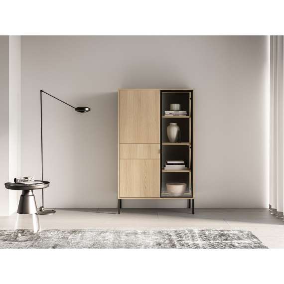 Vitrineskap BARNEE 92x150 cm - 2 dører - 1 skuff - eik lindberg - LED