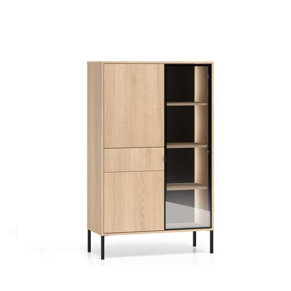 Vitrineskap BARNEE 92x150 cm - 2 dører - 1 skuff - eik lindberg - LED