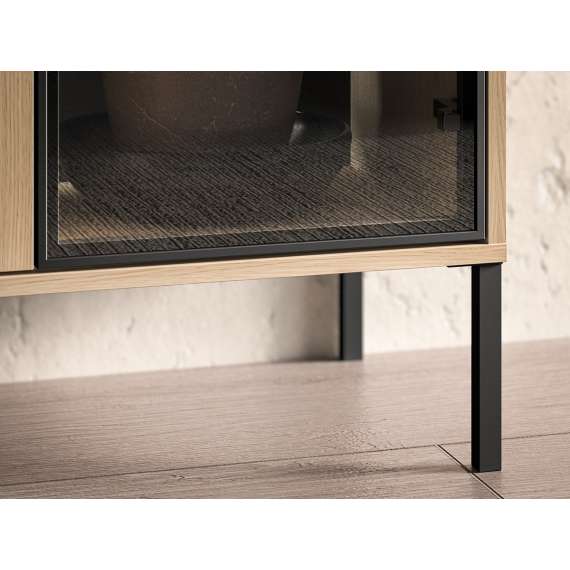 Vitrineskap BARNEE 92x150 cm - 2 dører - 1 skuff - eik lindberg - LED