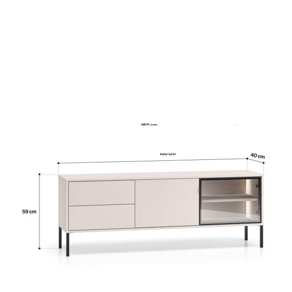 Tv-benk BARNEE 160x59 cm - 2 dører - 2 skuffer -  cashmere