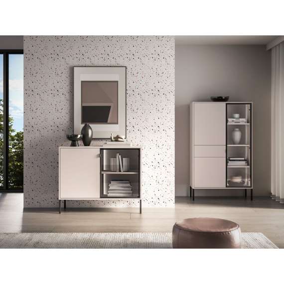 Skjenk BARNEE 107x86 cm - 2 dører -  cashmere - LED