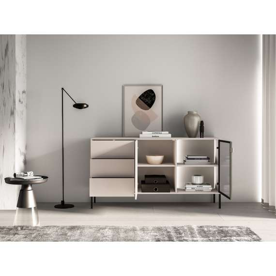 Skjenk BARNEE 160x86 cm - 2 dører - 2 skuffer - cashmere - LED