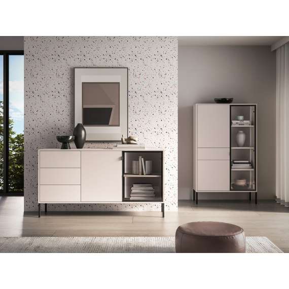 Skjenk BARNEE 160x86 cm - 2 dører - 2 skuffer - cashmere - LED