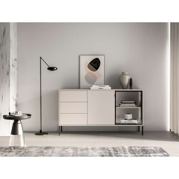 Skjenk BARNEE 160x86 cm - 2 dører - 2 skuffer - cashmere - LED