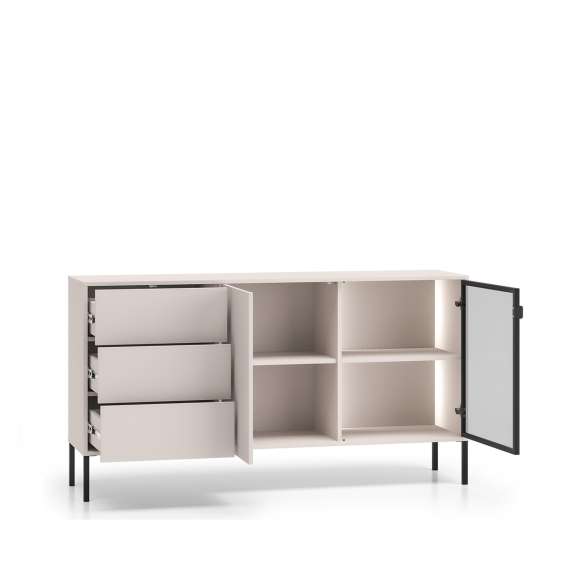 Skjenk BARNEE 160x86 cm - 2 dører - 2 skuffer - cashmere - LED