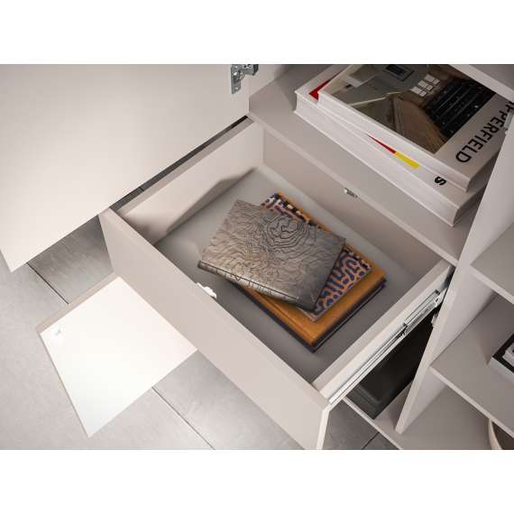 Vitrineskap BARNEE 92x150 cm - 2 dører - 1 skuff - cashmere - LED