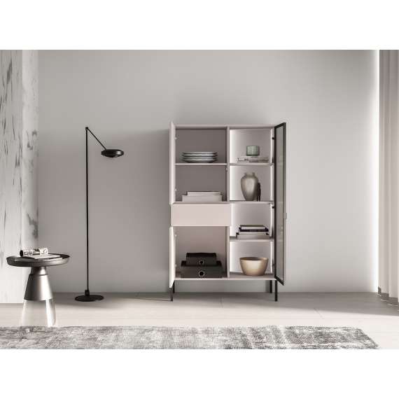 Vitrineskap BARNEE 92x150 cm - 2 dører - 1 skuff - cashmere - LED