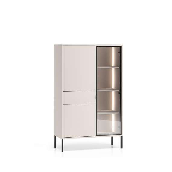 Vitrineskap BARNEE 92x150 cm - 2 dører - 1 skuff - cashmere - LED