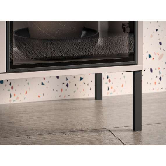 Vitrineskap BARNEE 92x150 cm - 2 dører - 1 skuff - cashmere - LED