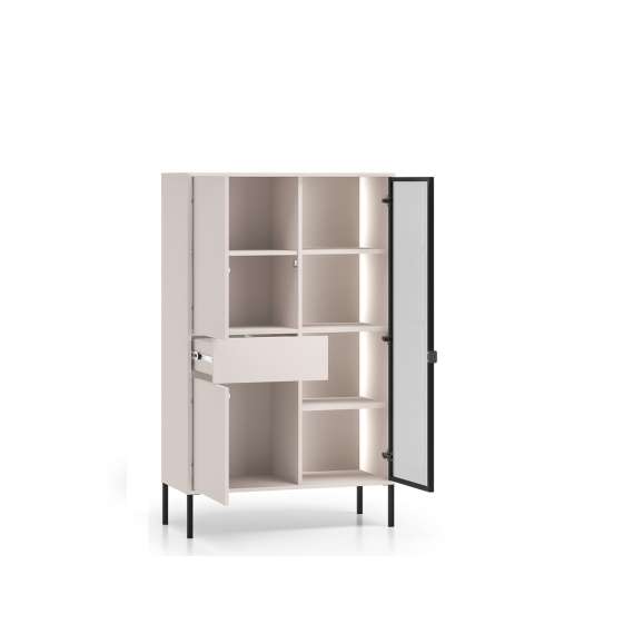 Vitrineskap BARNEE 92x150 cm - 2 dører - 1 skuff - cashmere - LED