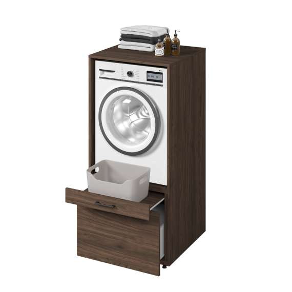 Skap til vaskemaskin og tørketrommel ASA 134x144 cm - med skuff - valnøtt