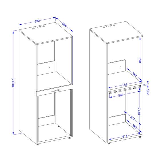 Skap til vaskemaskin og tørketrommel ASA 69x189 cm - valnøt