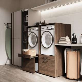 Skap til vaskemaskin og tørketrommel ASA 134x144 cm - med skuff - valnøtt