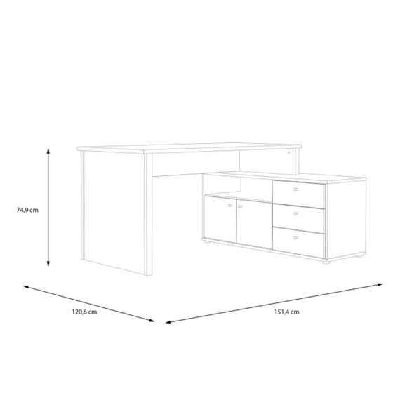 Skrivebord ARCHBOX - 151 x121 cm - eik artisan - 2 dører - 3 skuffer
